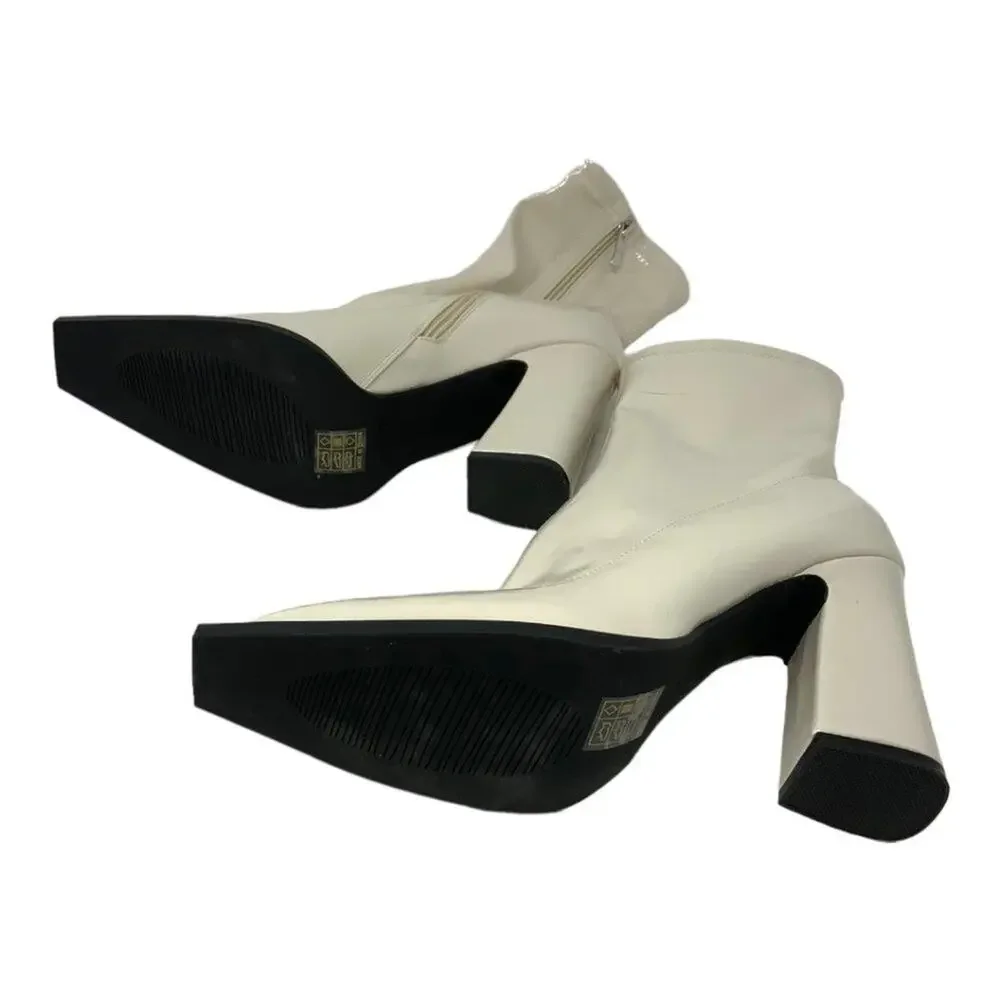 Princess Polly Barcelona White Block Heel Boot Size 10 NWOT